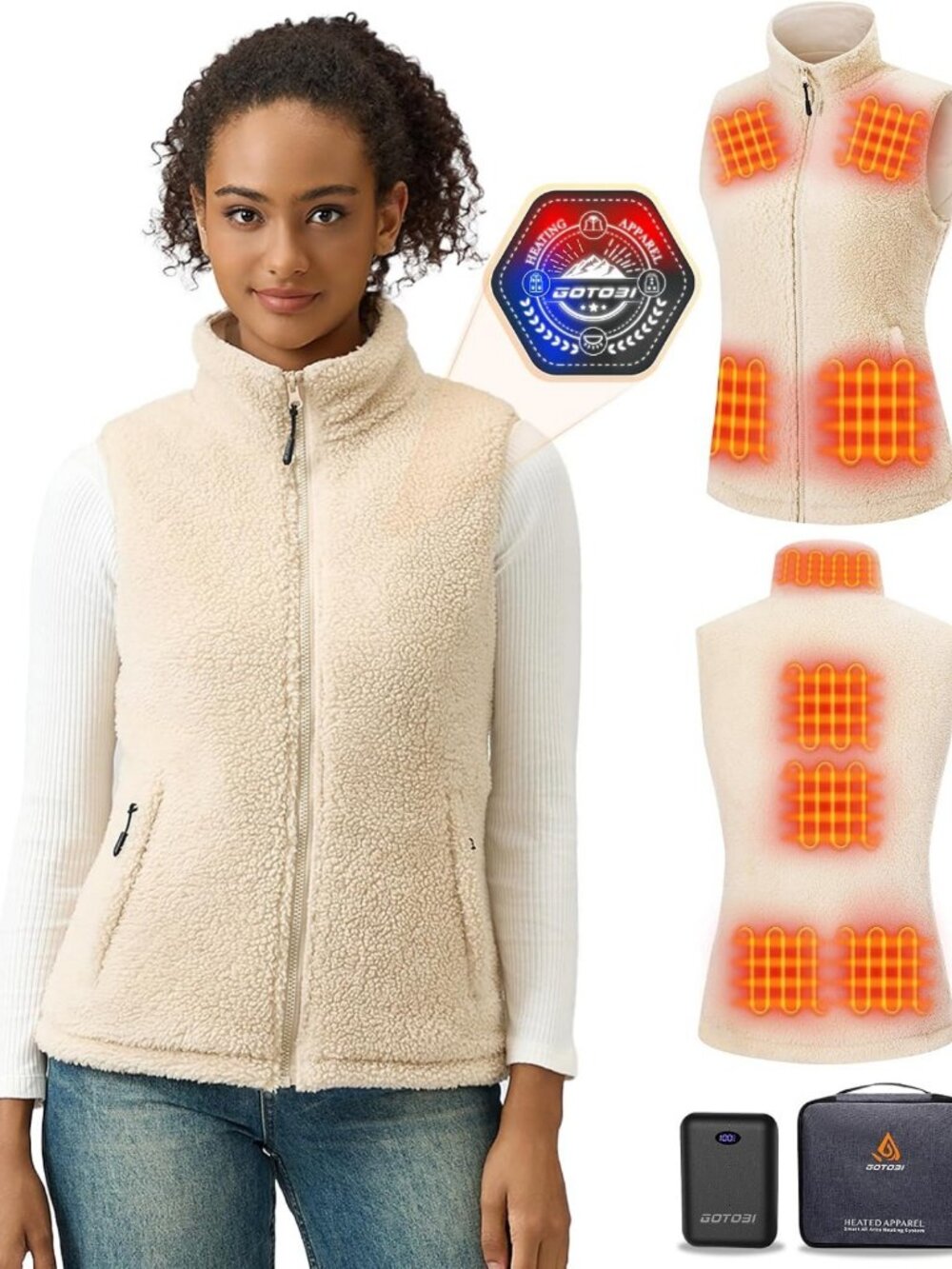 Cozy Heated Sherpa Fleece Vest for Women, 9 Adjustable Heating Zones, Warm Layer